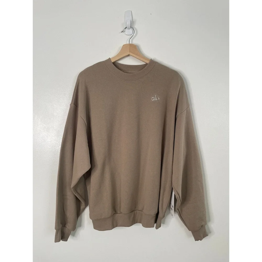 Alo Yoga Accolade Crew Neck Pullover Sweatshirt Gravel Tan Oversized Medium - Picture 2 of 10
